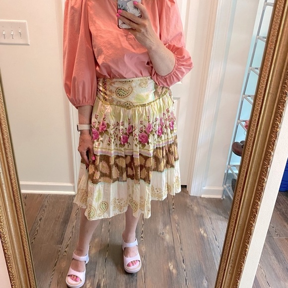 Vintage Dresses & Skirts - Vintage floral cotton skirt pure natural fibers flowers pink paisley